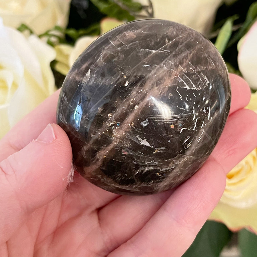 Black Moonstone Crystal Palm Stone