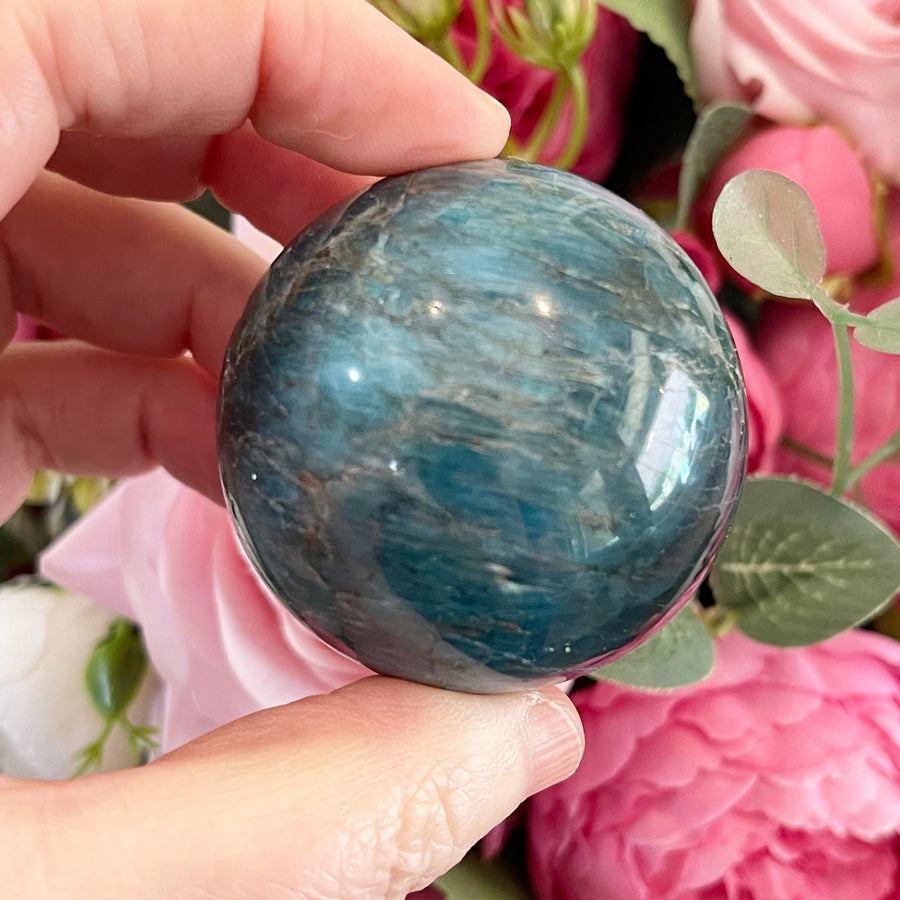 Natural Blue Apatite Crystal Sphere