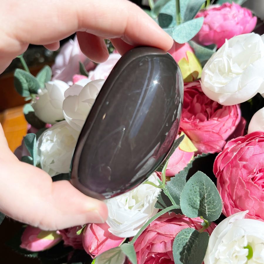 Purple Rainbow Sheen Obsidian Palm Stone