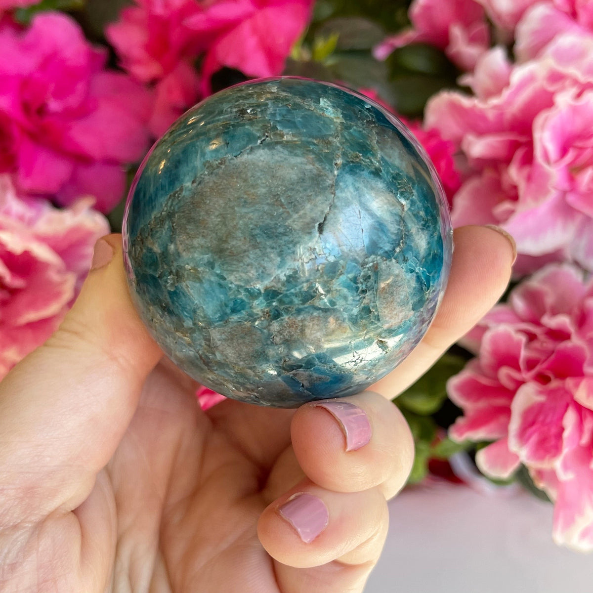 Blue Apatite Crystal Sphere