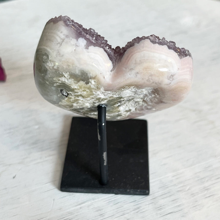 Lavender Amethyst Geode Heart on Metal Stand