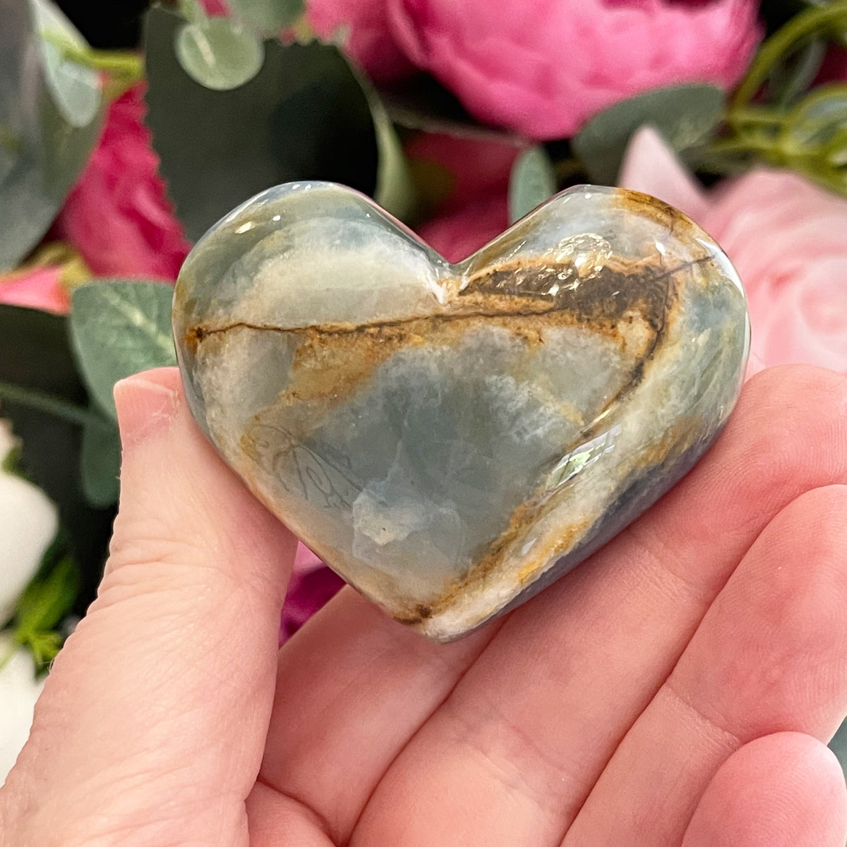 Lemurian Aquatine Calcite Gemstone Heart Grade AA