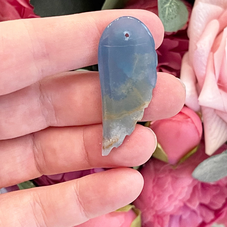 Lemurian Aquatine Calcite Angel Wing Pendant