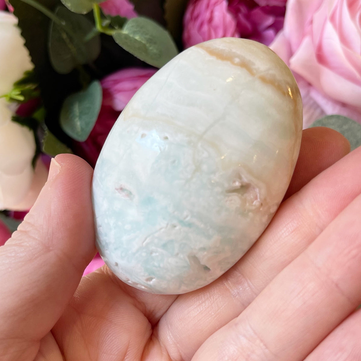 Blue Aragonite Crystal Palm Stone