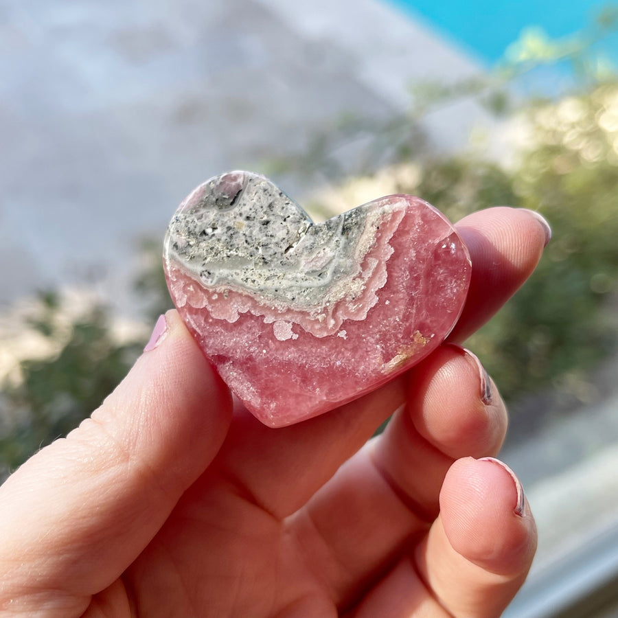 Gemstone Rhodochrosite Crystal Heart Carving