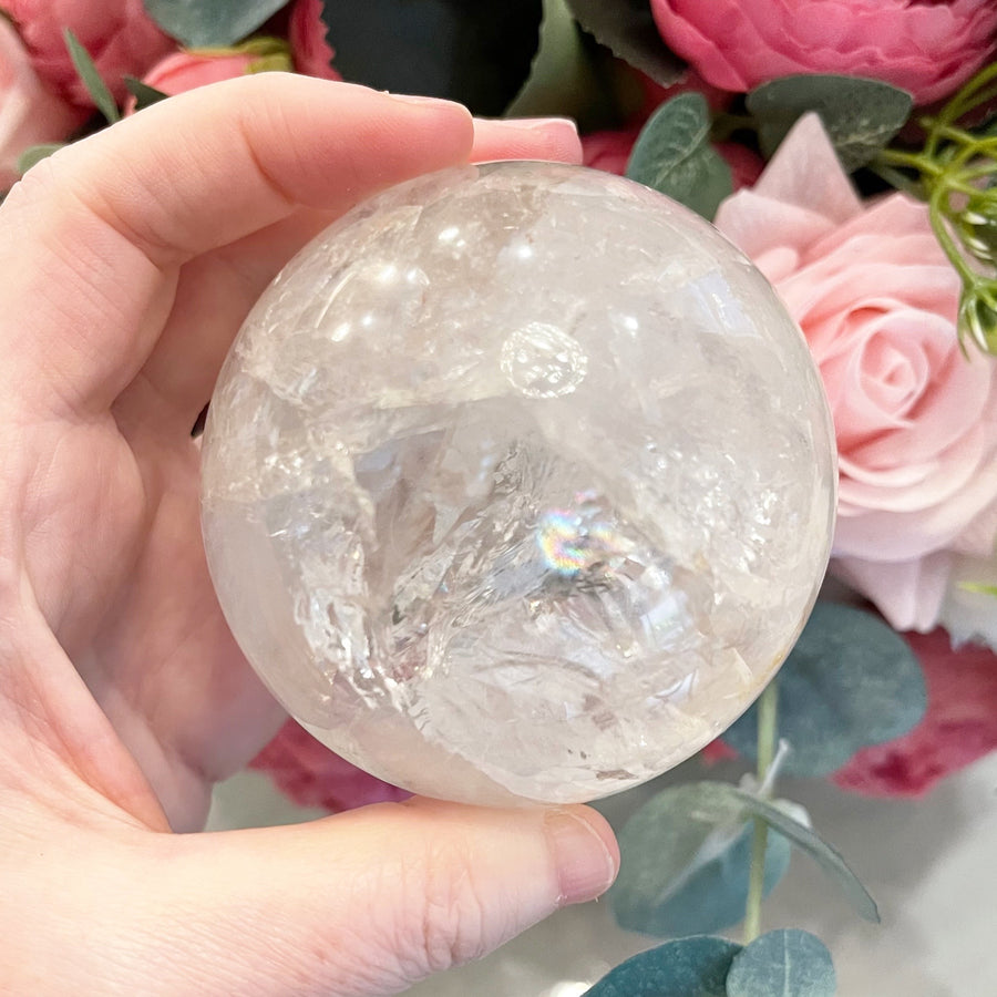 Clear Quartz Crystal Sphere with Rainbows