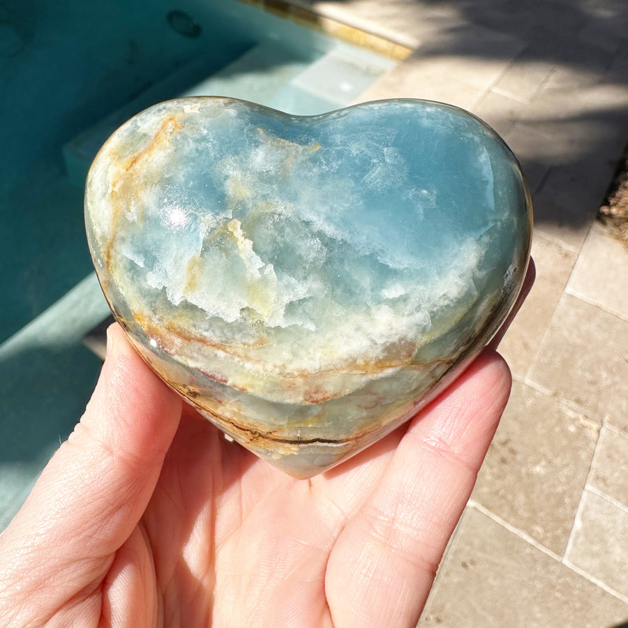 Large Lemurian Aquatine Calcite Crystal Heart