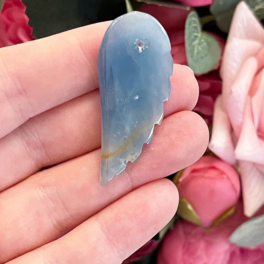 Lemurian Aquatine Calcite Angel Wing Pendant