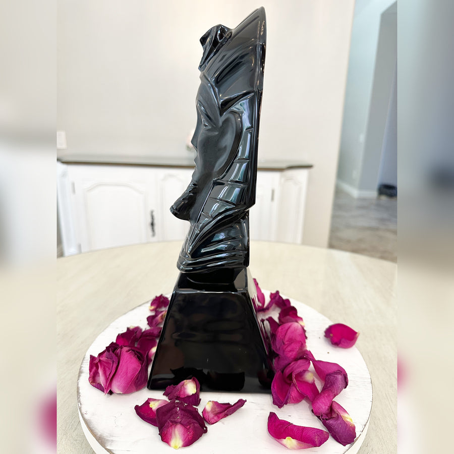 Huge Black Obsidian Ancient Egyptian Pharaoh King Tut Crystal Carving