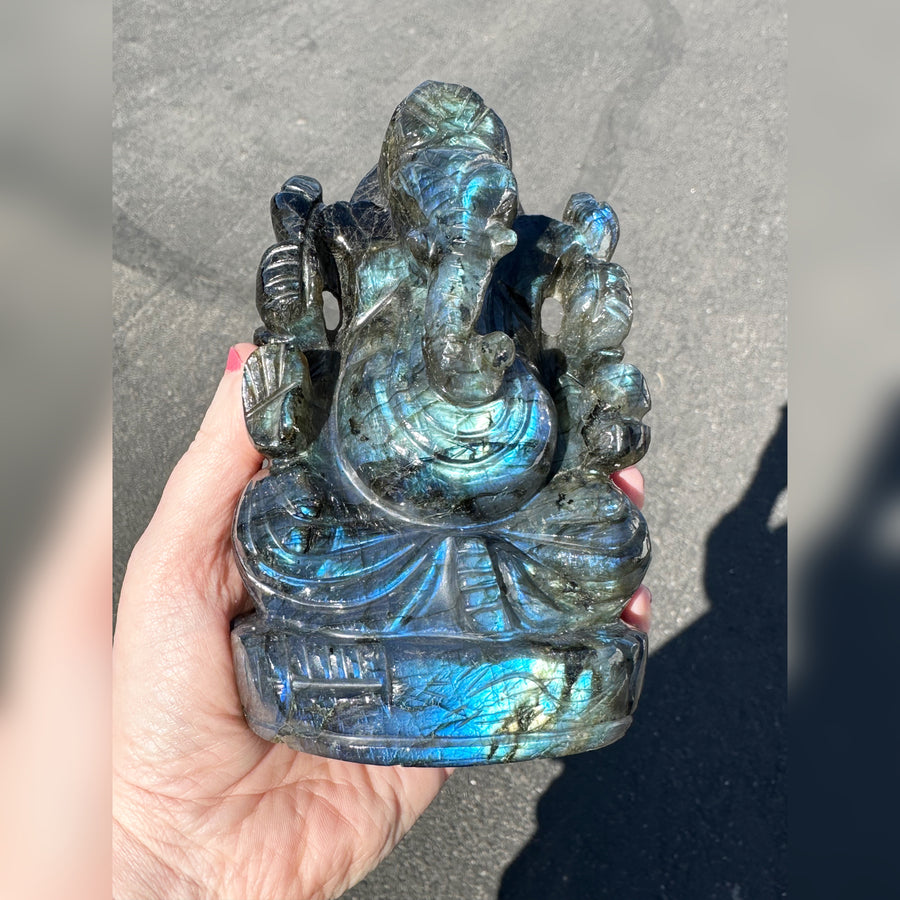 Large Flashy Labradorite Ganesha Carving