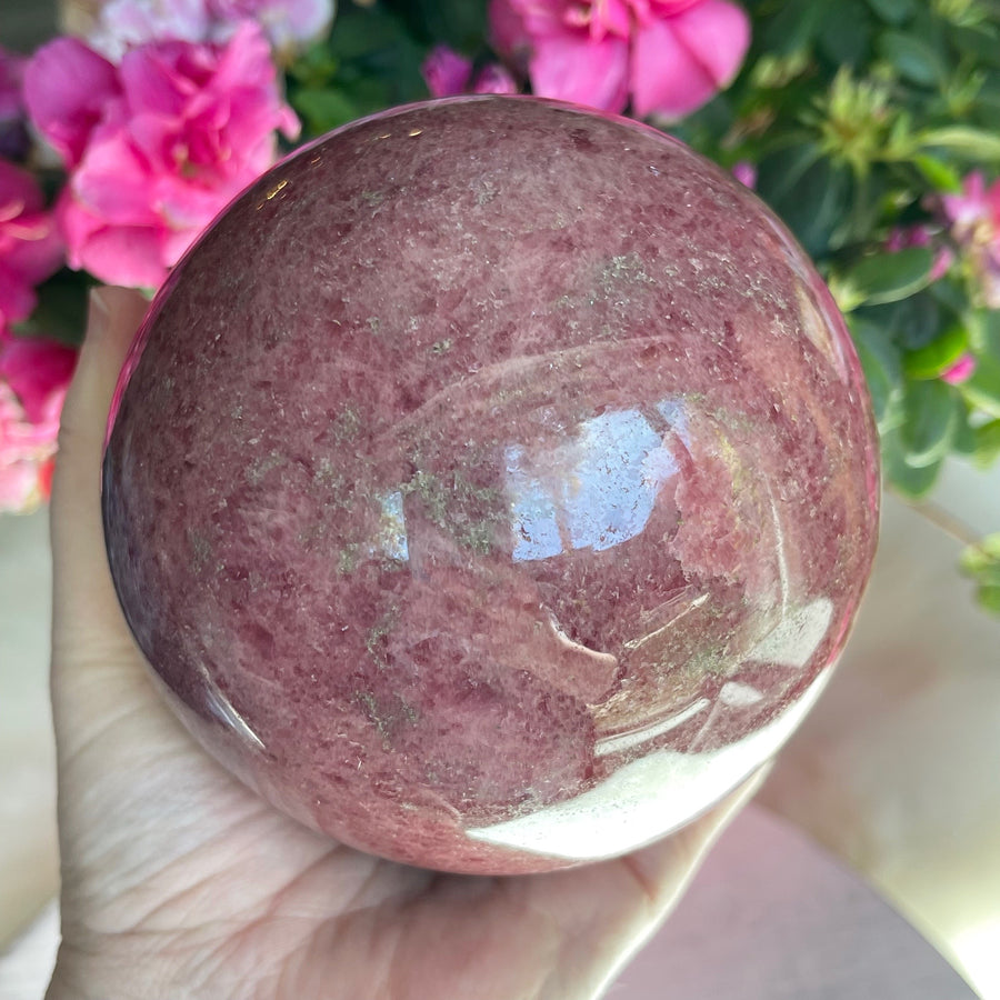 Large Pink Rhodonite Crystal Sphere
