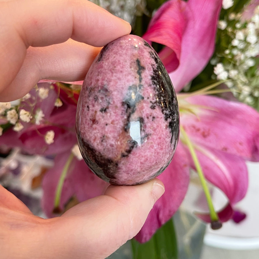 Pink and Black Rhodonite Crystal Egg