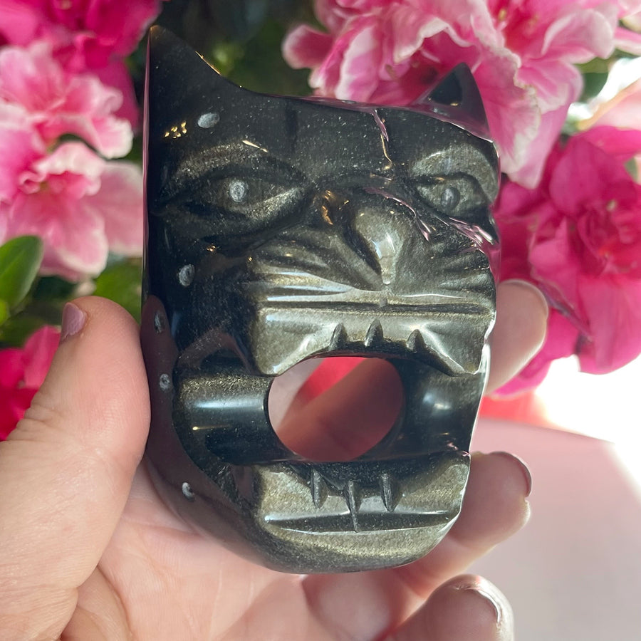 Gold Sheen Obsidian Jaguar Carving