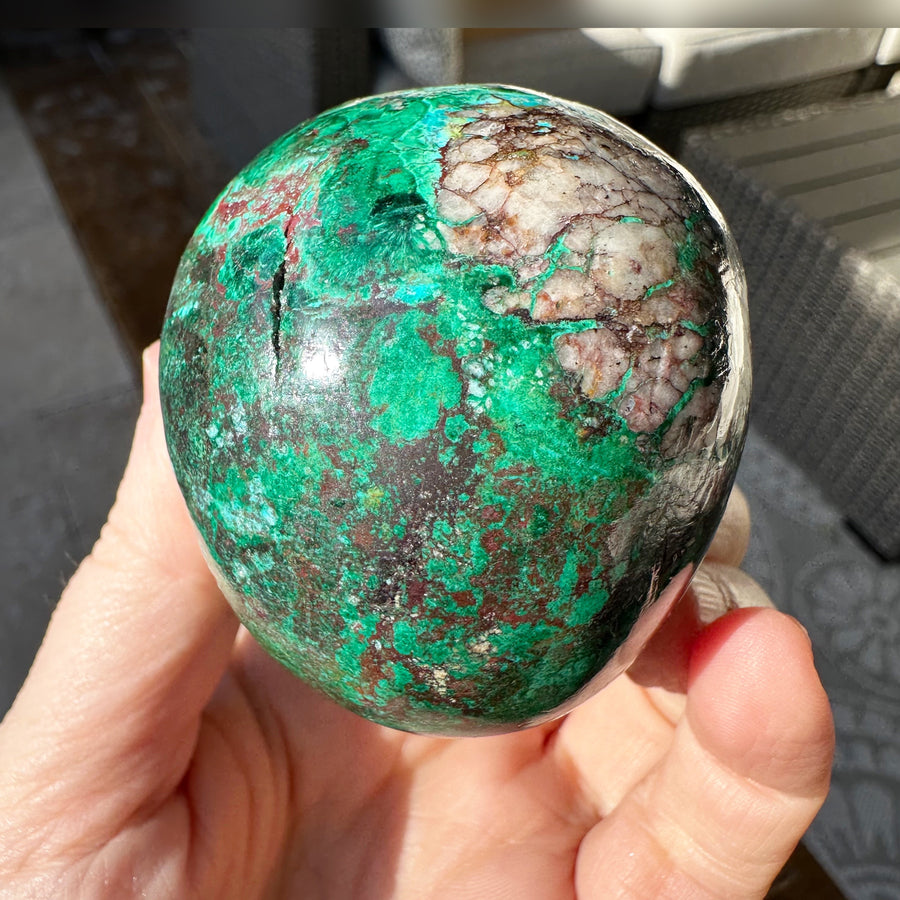 Chrysocolla and Malachite Magical Child Crystal Skull Carved by Leandro de Souza