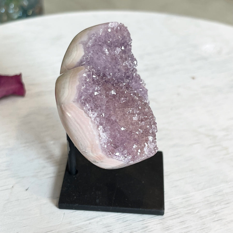 Lavender Amethyst Geode Heart on Metal Stand