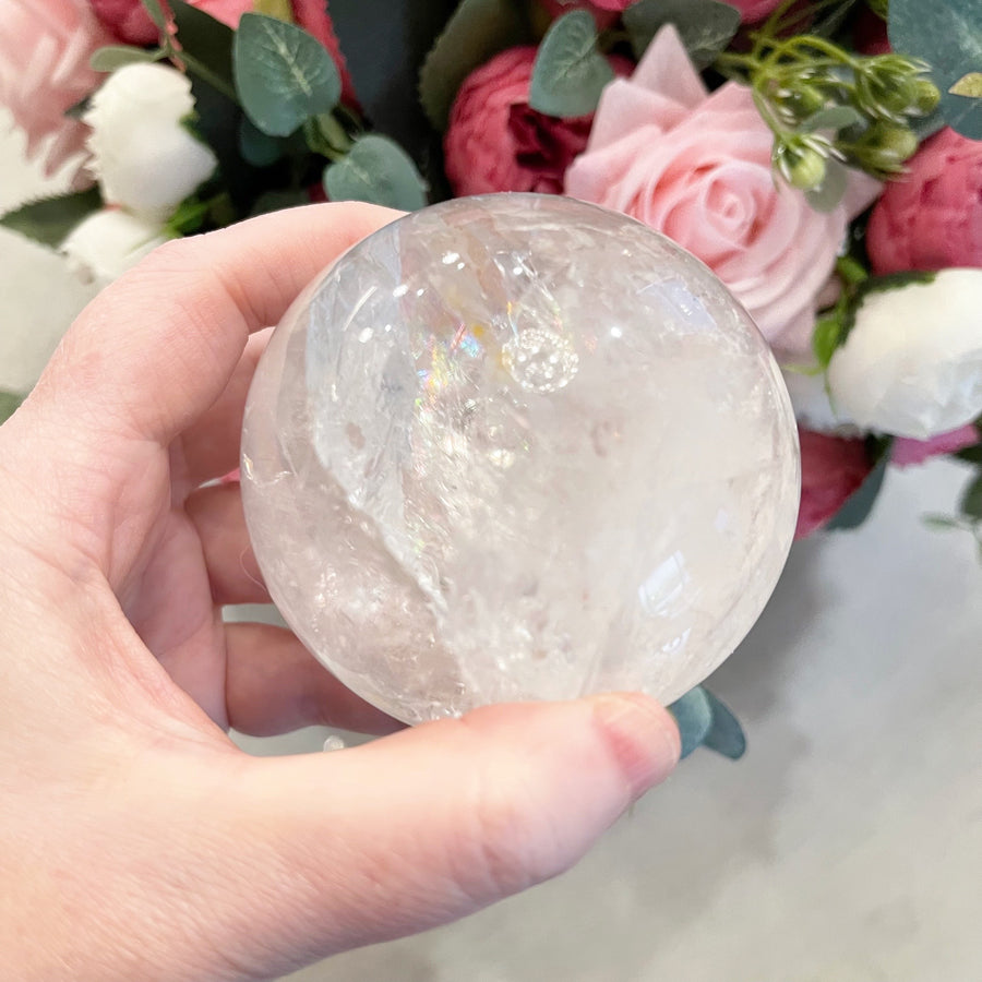 Clear Quartz Crystal Sphere with Rainbows