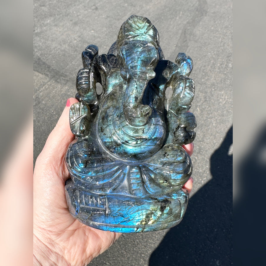 Large Flashy Labradorite Ganesha Carving