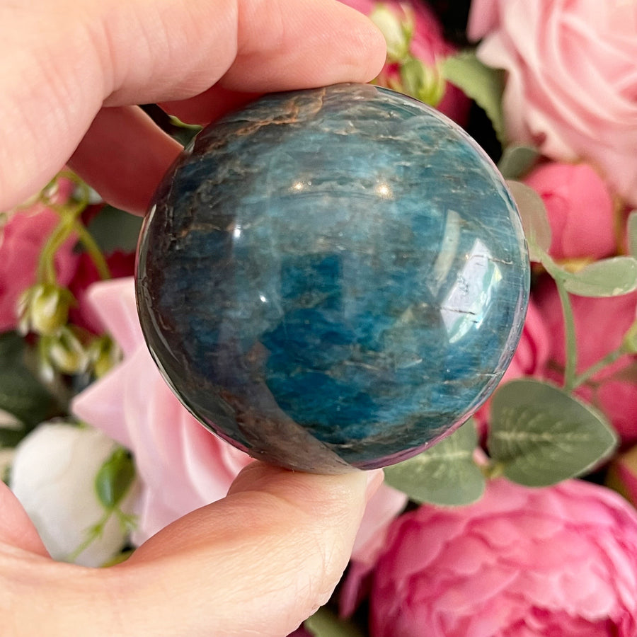 Natural Blue Apatite Crystal Sphere