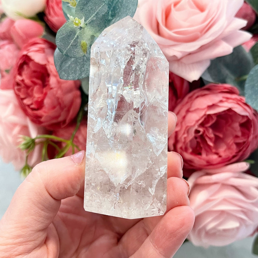 Crackle Quartz Tower with Rainbows