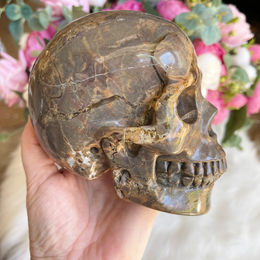 Dinosaur Egg Agate Crystal Skull