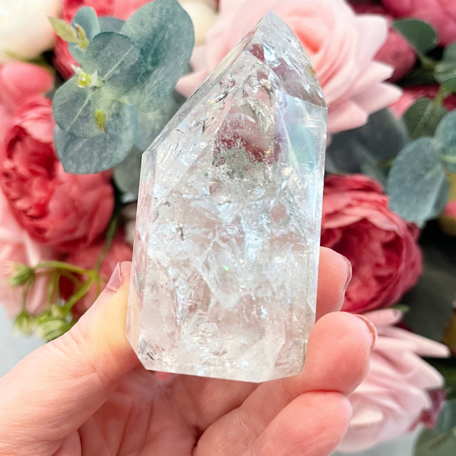 Chlorite Crackle Quartz Tower with Rainbows