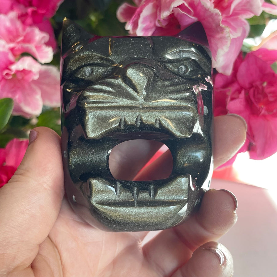 Gold Sheen Obsidian Jaguar Carving