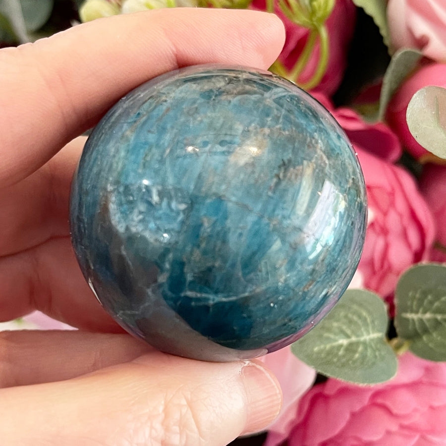 Natural Blue Apatite Crystal Sphere