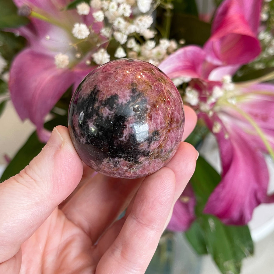 Pink and Black Rhodonite Crystal Egg