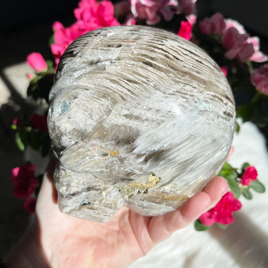 Special Layered Chlorite Magical Child Crystal Skull Carved by Leandro de Souza