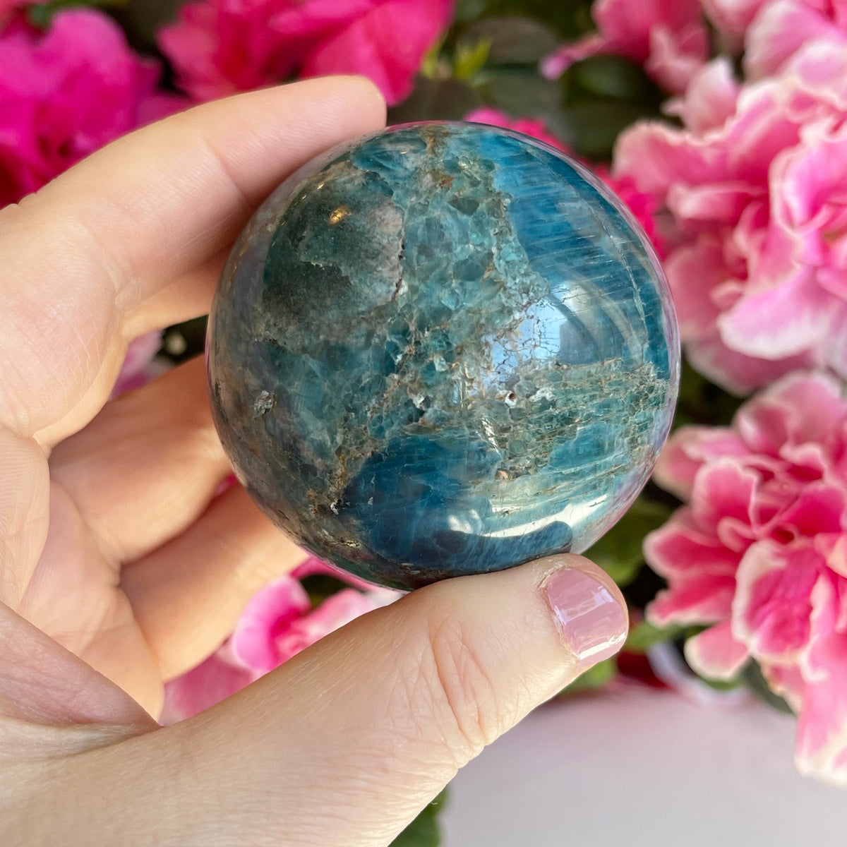 Blue Apatite Crystal Sphere