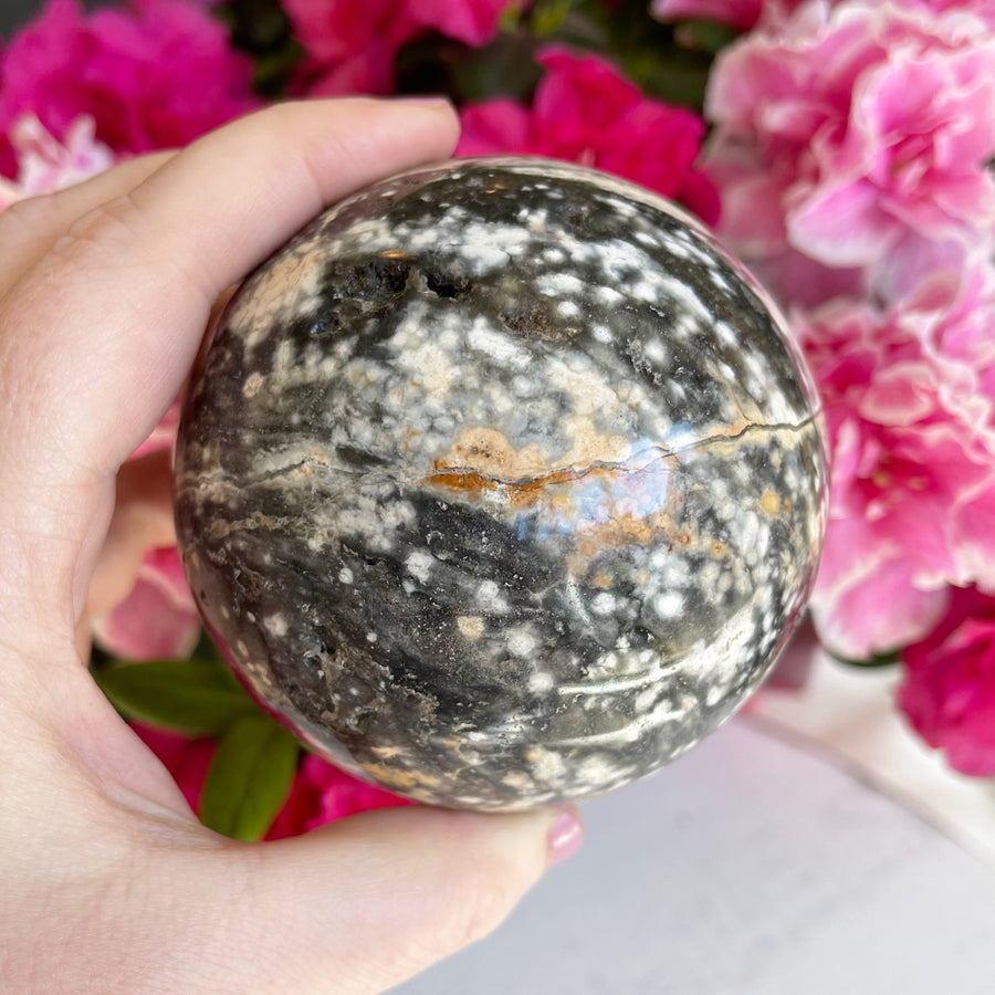 Large Ocean Jasper Crystal Sphere with Druzy Pockets