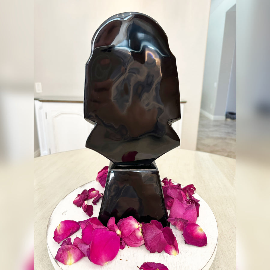 Huge Black Obsidian Ancient Egyptian Pharaoh King Tut Crystal Carving