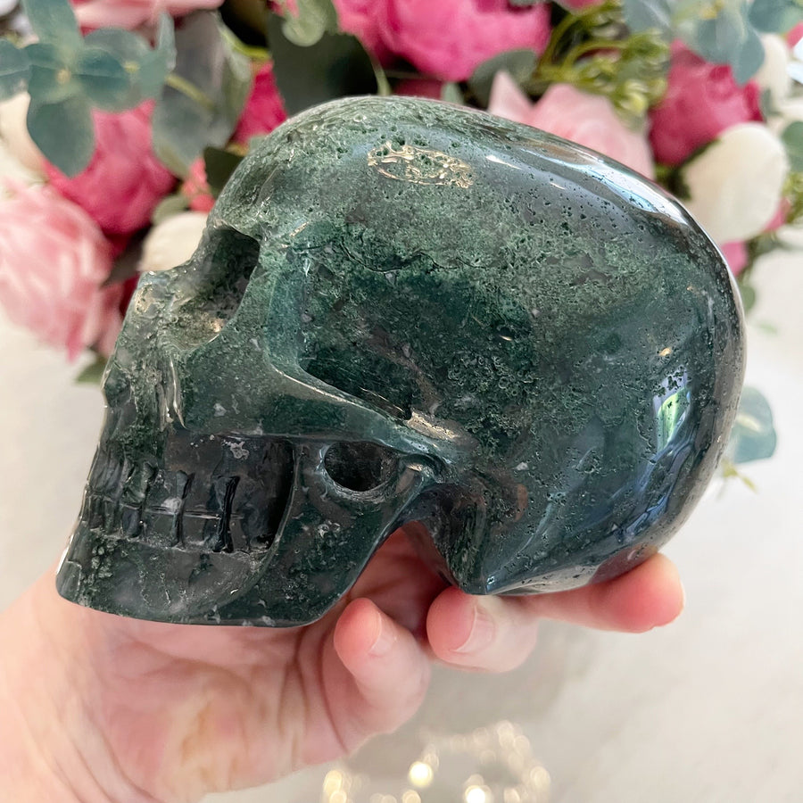 Green Moss Agate MItchell-Hedges Style Crystal Skull