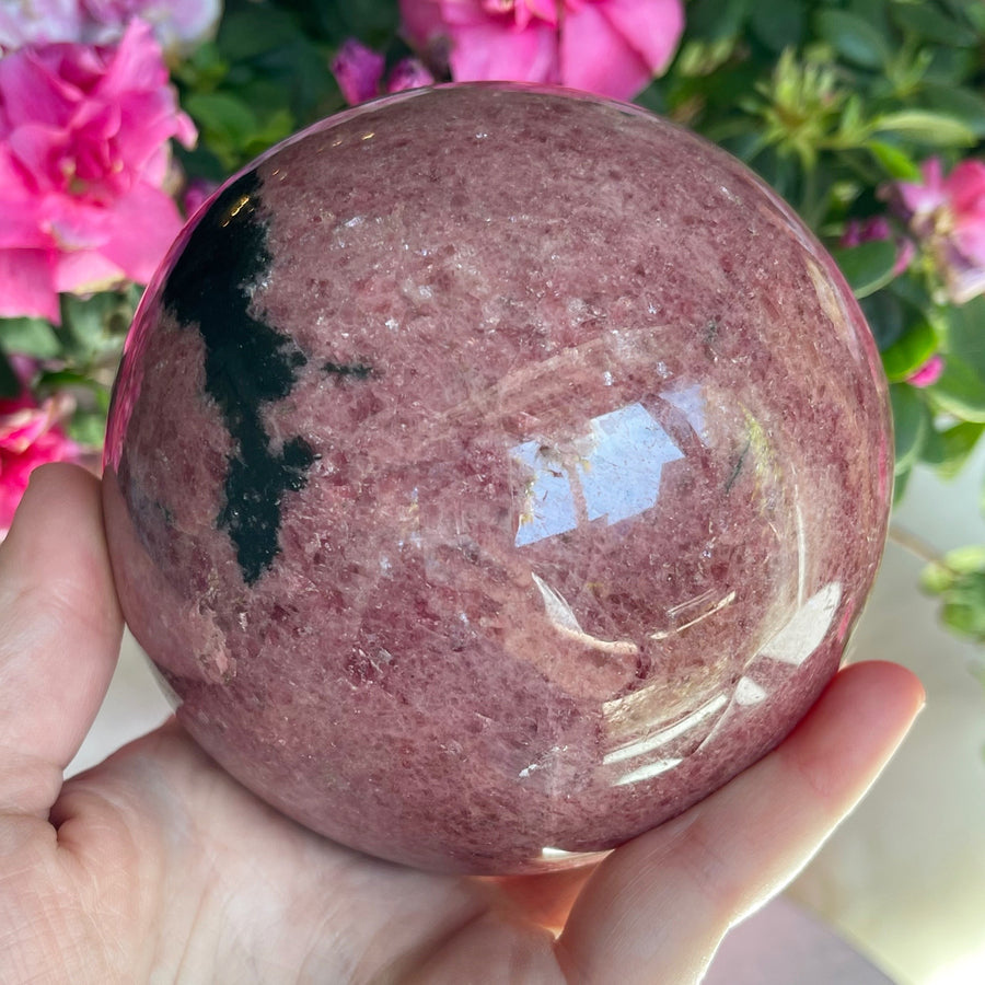 Large Pink Rhodonite Crystal Sphere
