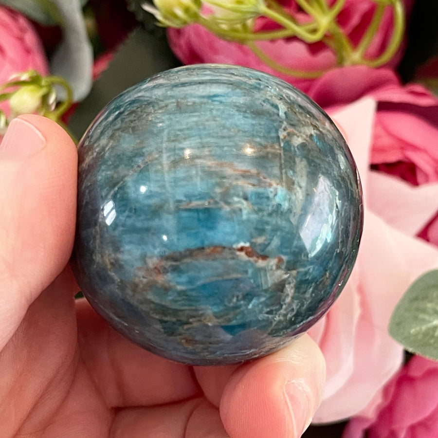 Natural Blue Apatite Crystal Sphere