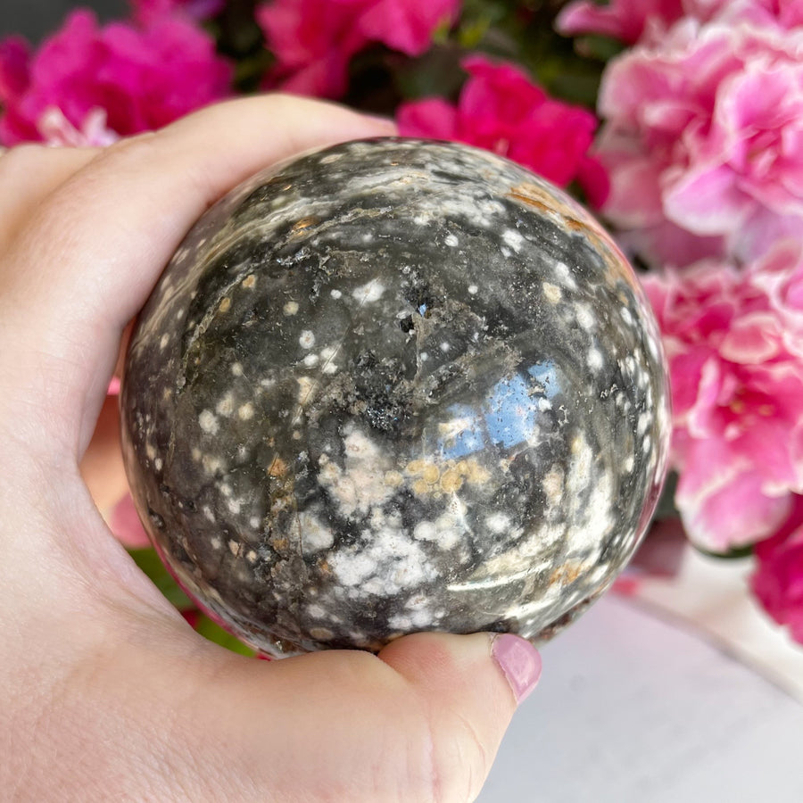 Large Ocean Jasper Crystal Sphere with Druzy Pockets