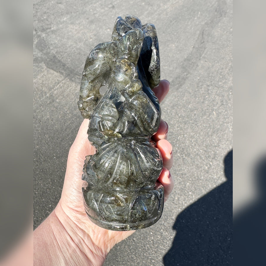 Large Flashy Labradorite Ganesha Carving