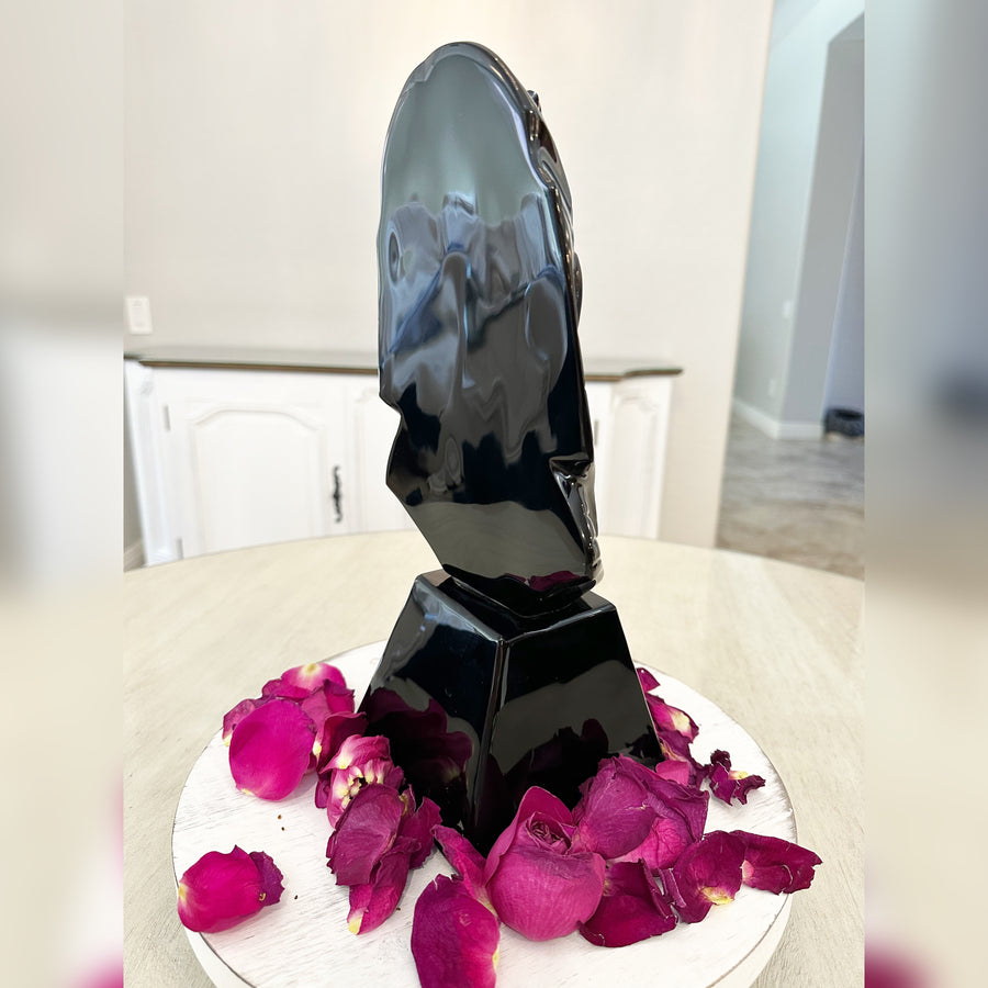 Huge Black Obsidian Ancient Egyptian Pharaoh King Tut Crystal Carving