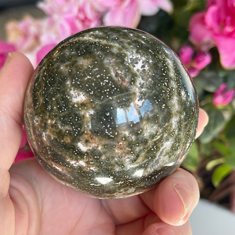 Jasper Crystal Sphere with Druzy Pockets