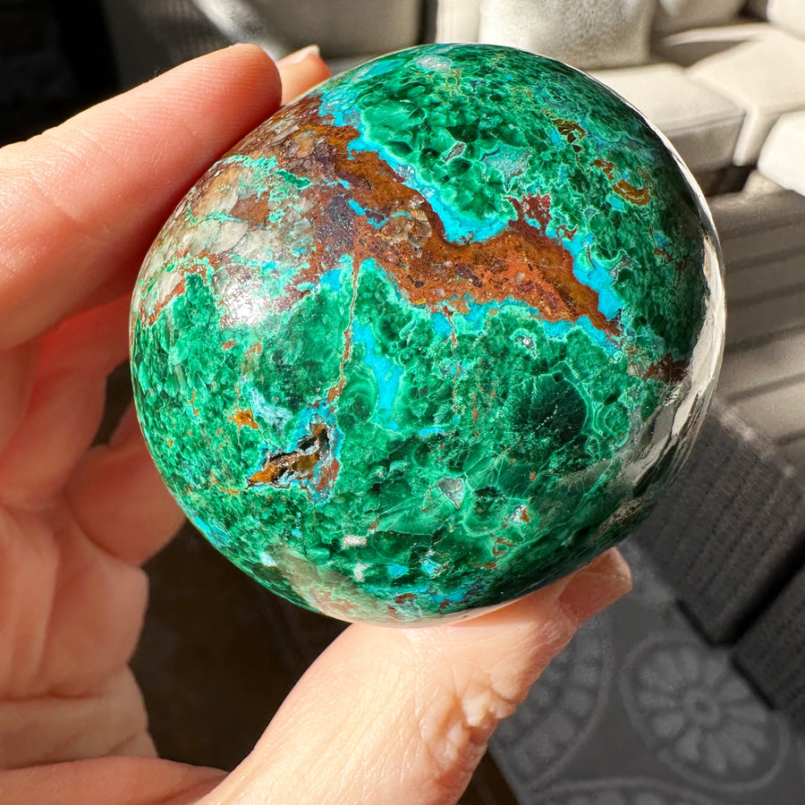 Chrysocolla and Malachite Magical Child Crystal Skull Carved by Leandro de Souza