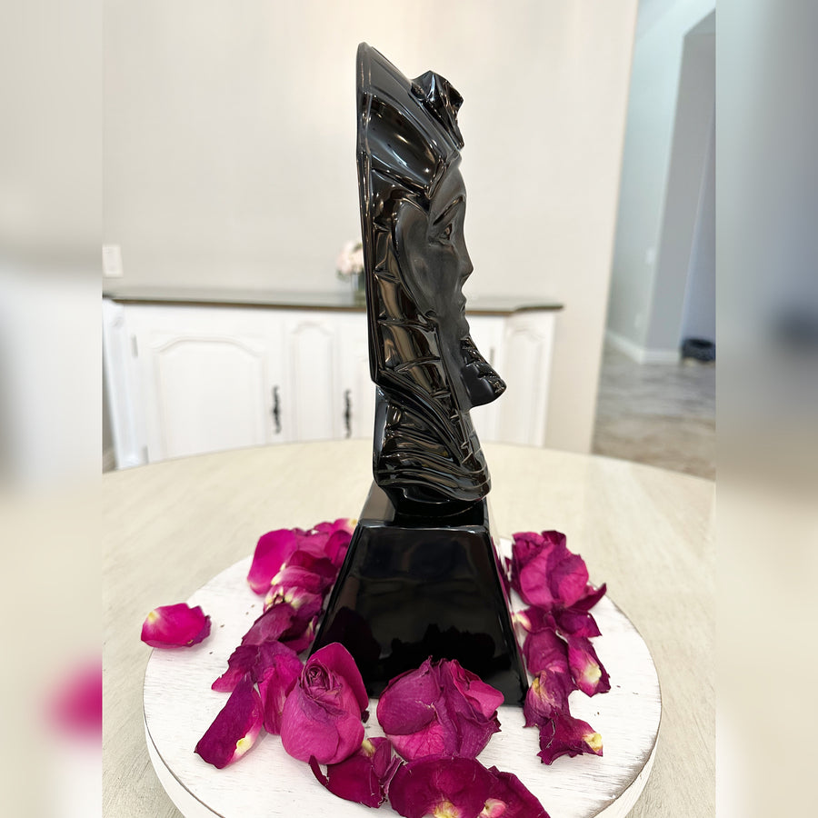 Huge Black Obsidian Ancient Egyptian Pharaoh King Tut Crystal Carving