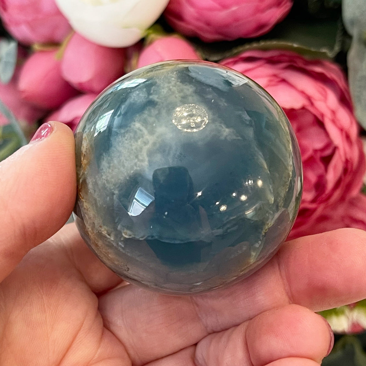 Rare Lemurian Aquatine Calcite Crystal Sphere