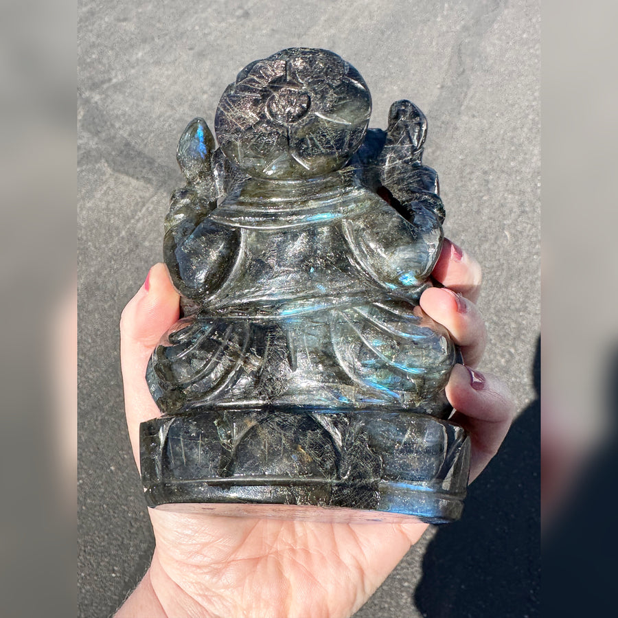 Large Flashy Labradorite Ganesha Carving