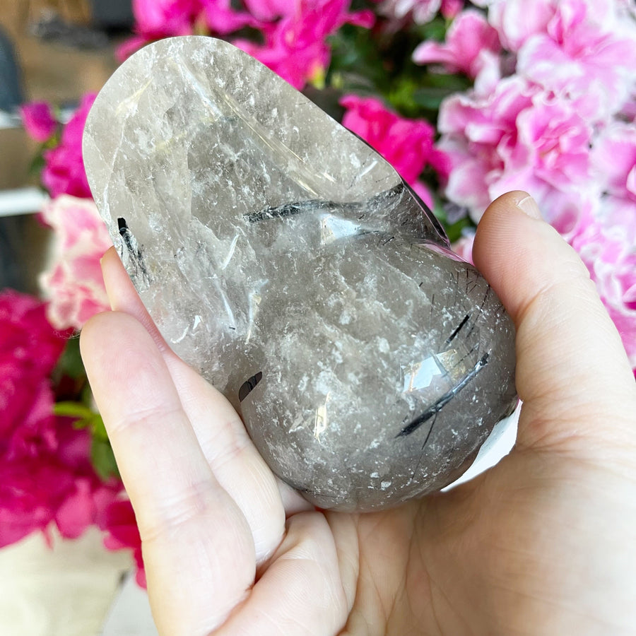 Tourmaline Rutile Quartz Crystal Skull from Brazil