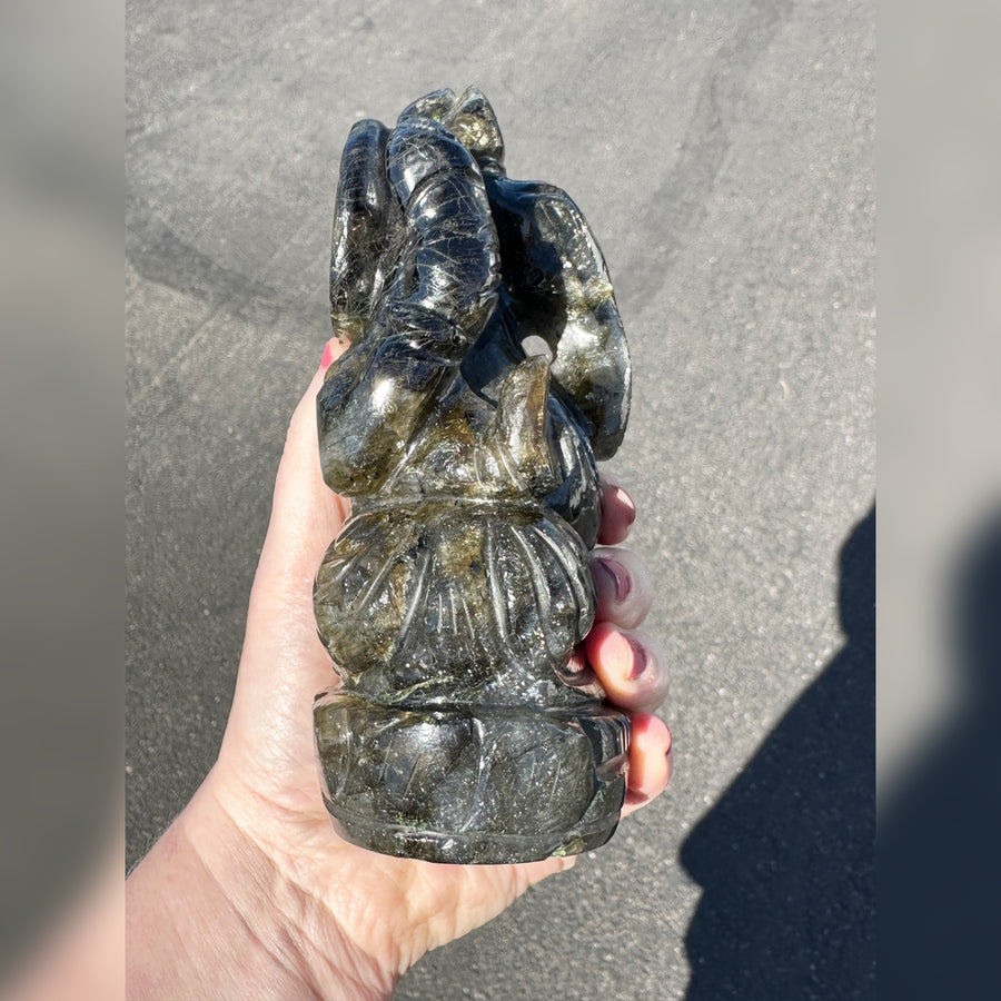 Large Flashy Labradorite Ganesha Carving