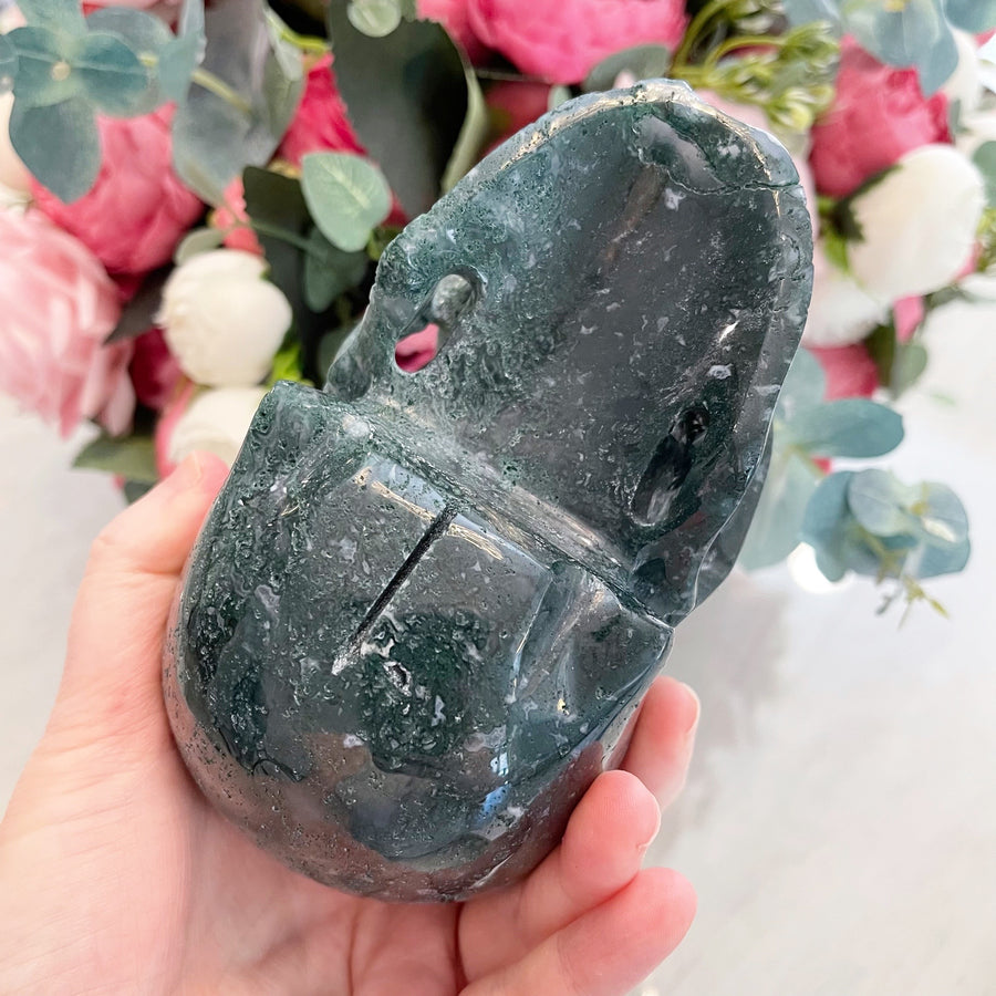 Green Moss Agate MItchell-Hedges Style Crystal Skull